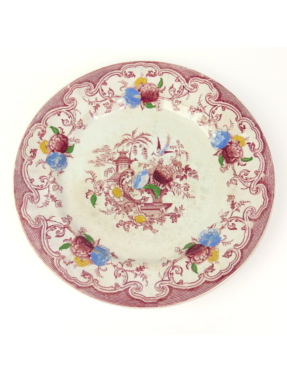 Antique Staffordshire Ironstone Florilla Plate 8.5" Edward Challinor Polychrome
